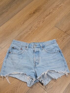 Levi's Light Blue Distressed Denim Cutoff Shorts 501